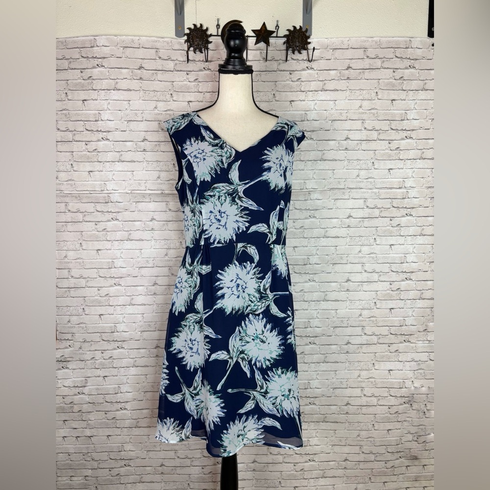 Ann Taylor Navy Floral A-Line Dress